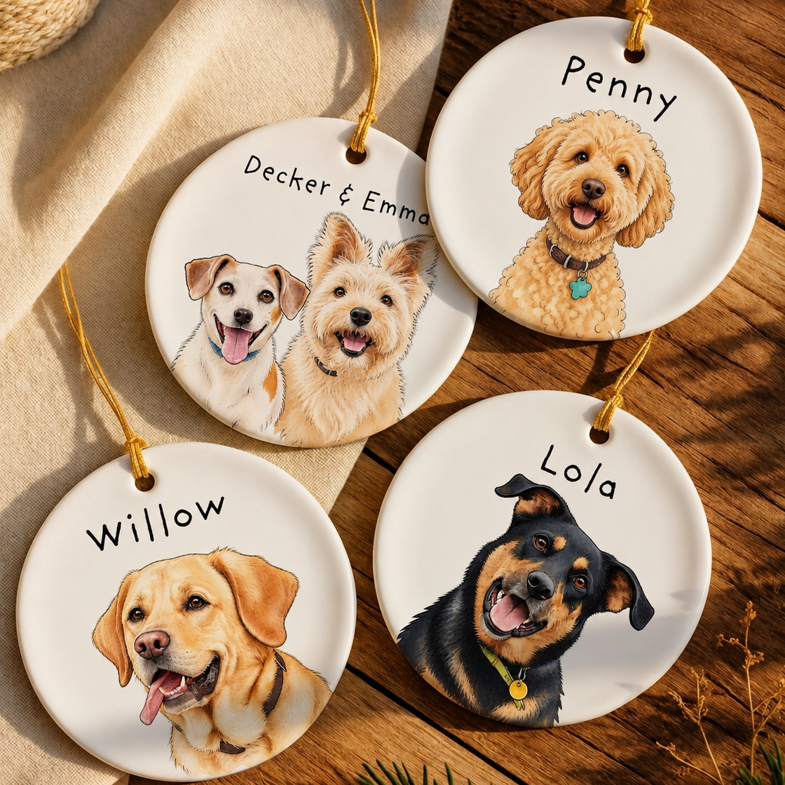 Custom Water Color PhotoCeramic Ornament, Christmas Gift For Dog Cat Lover TH10 171685