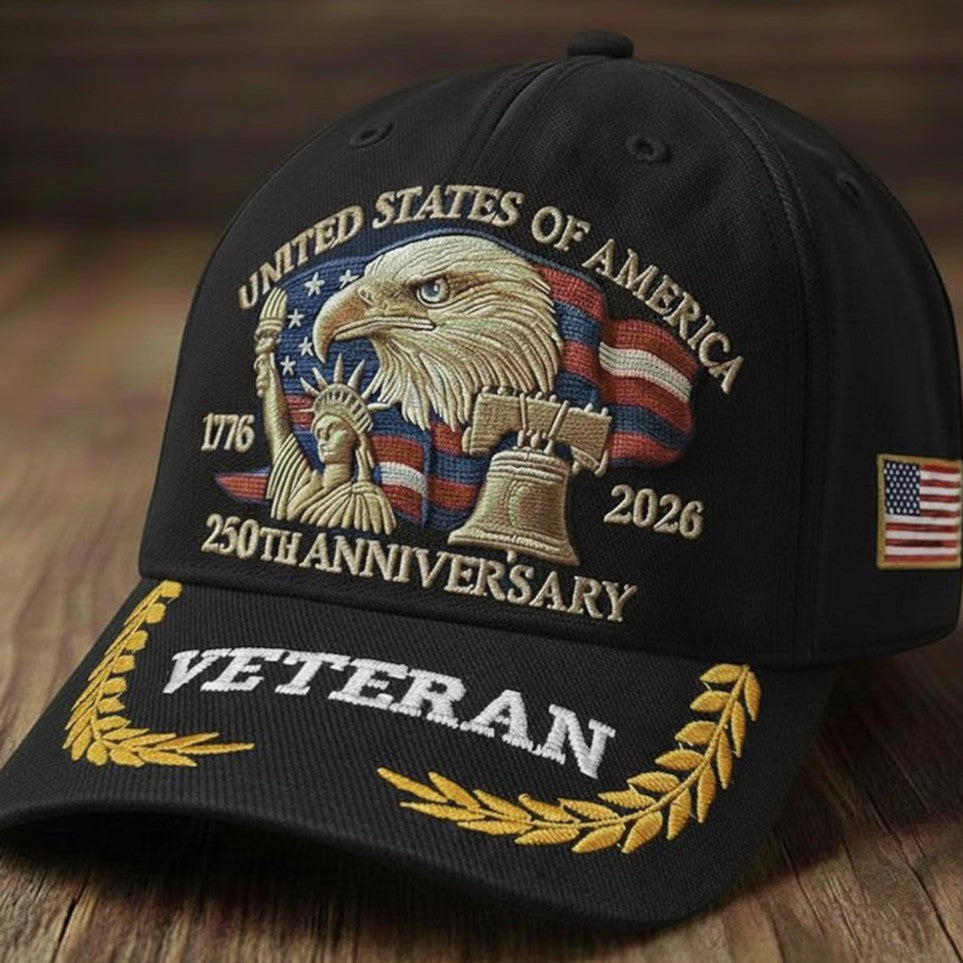 Patriotic Veteran 250th Anniversary USA Cap 1776–2026 Embroidered Cap HO82 902098