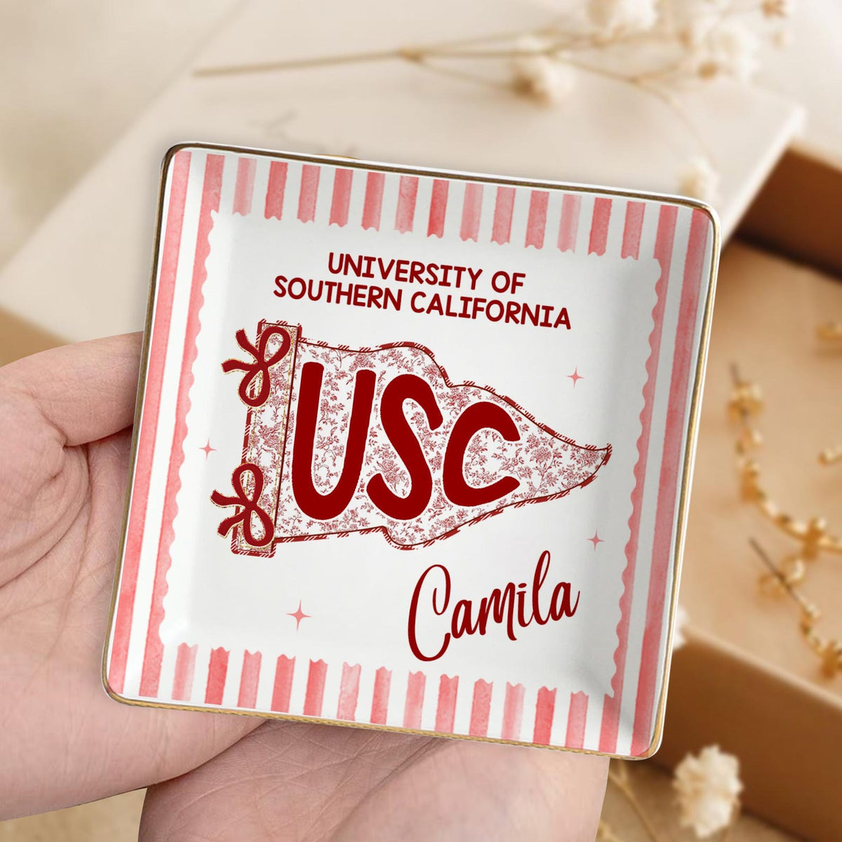 Custom School Pennant Flag Ring Dish, College Graduation Gift, Class of 2026 Ring Dish - Graduation Gift HA75 921248