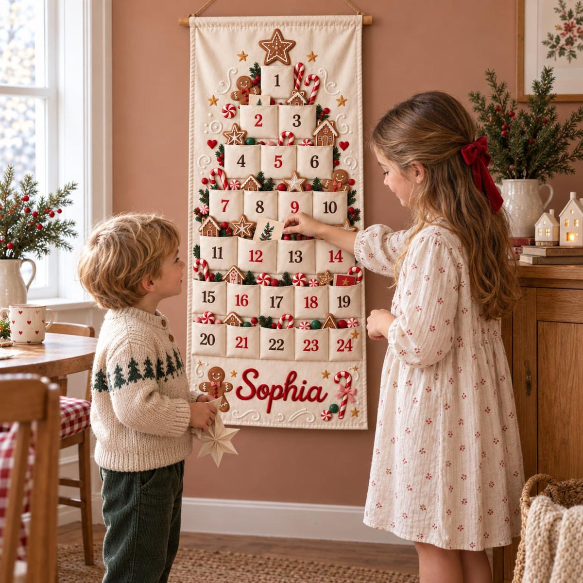 Personalized Name Christmas Advent Calendar, 24 Fillable Pockets, Reusable Christmas Wall Hanging HA75 919516