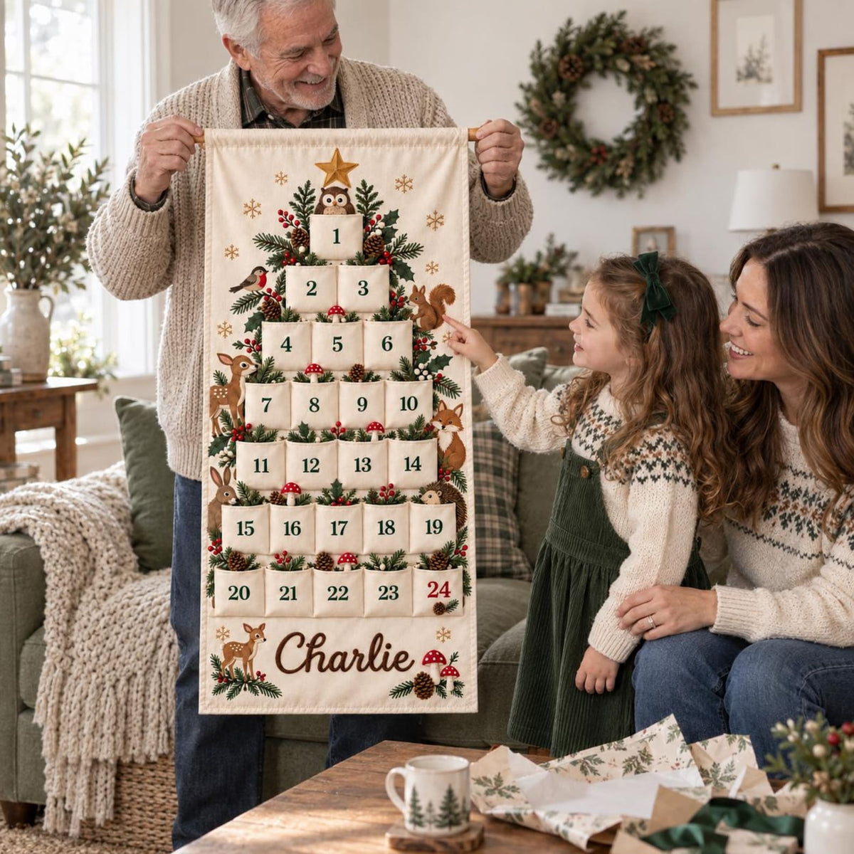 Personalized Name Christmas Advent Calendar, 24 Fillable Pockets, Reusable Christmas Wall Hanging HA75 919516