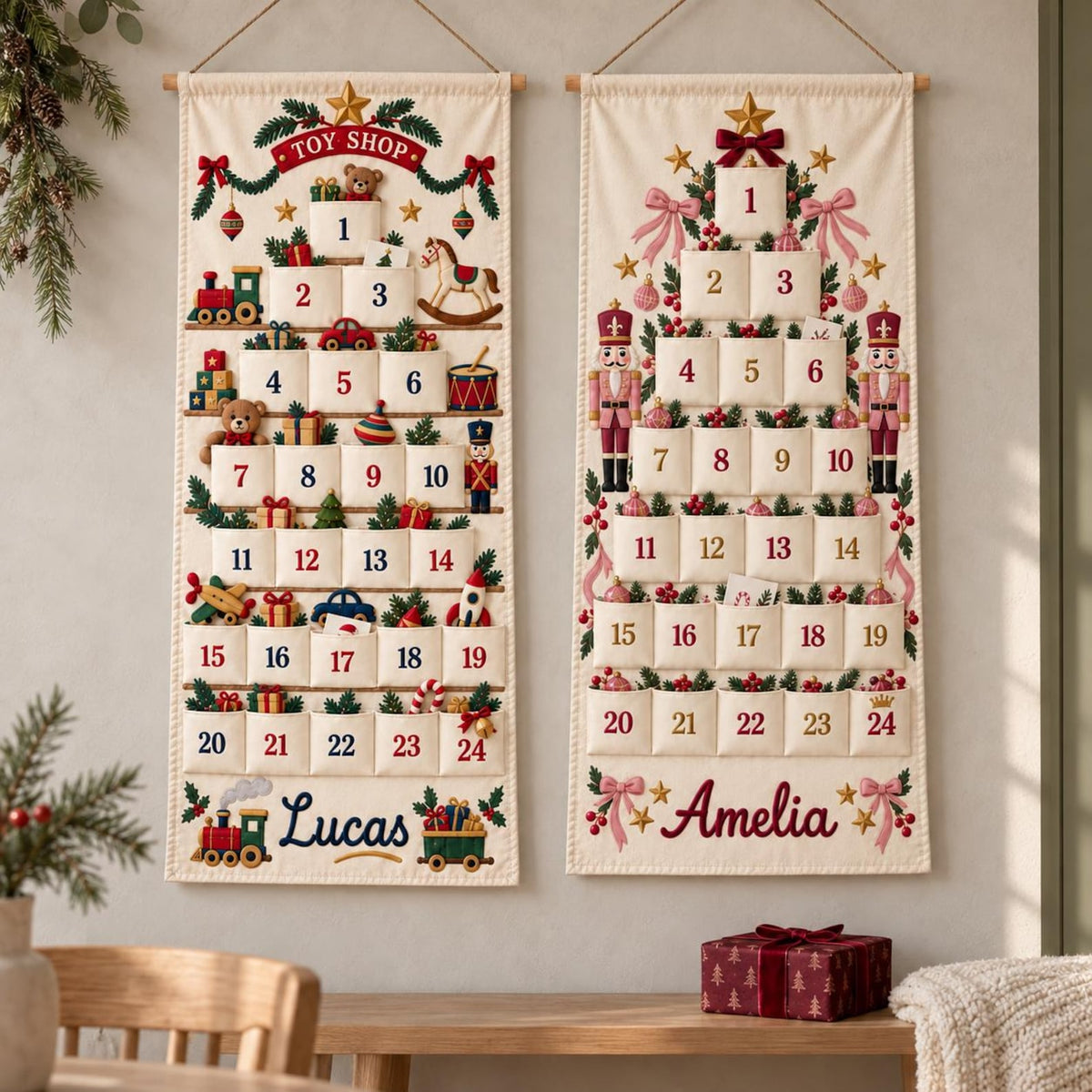 Personalized Name Christmas Advent Calendar, 24 Fillable Pockets, Reusable Christmas Wall Hanging HA75 919516