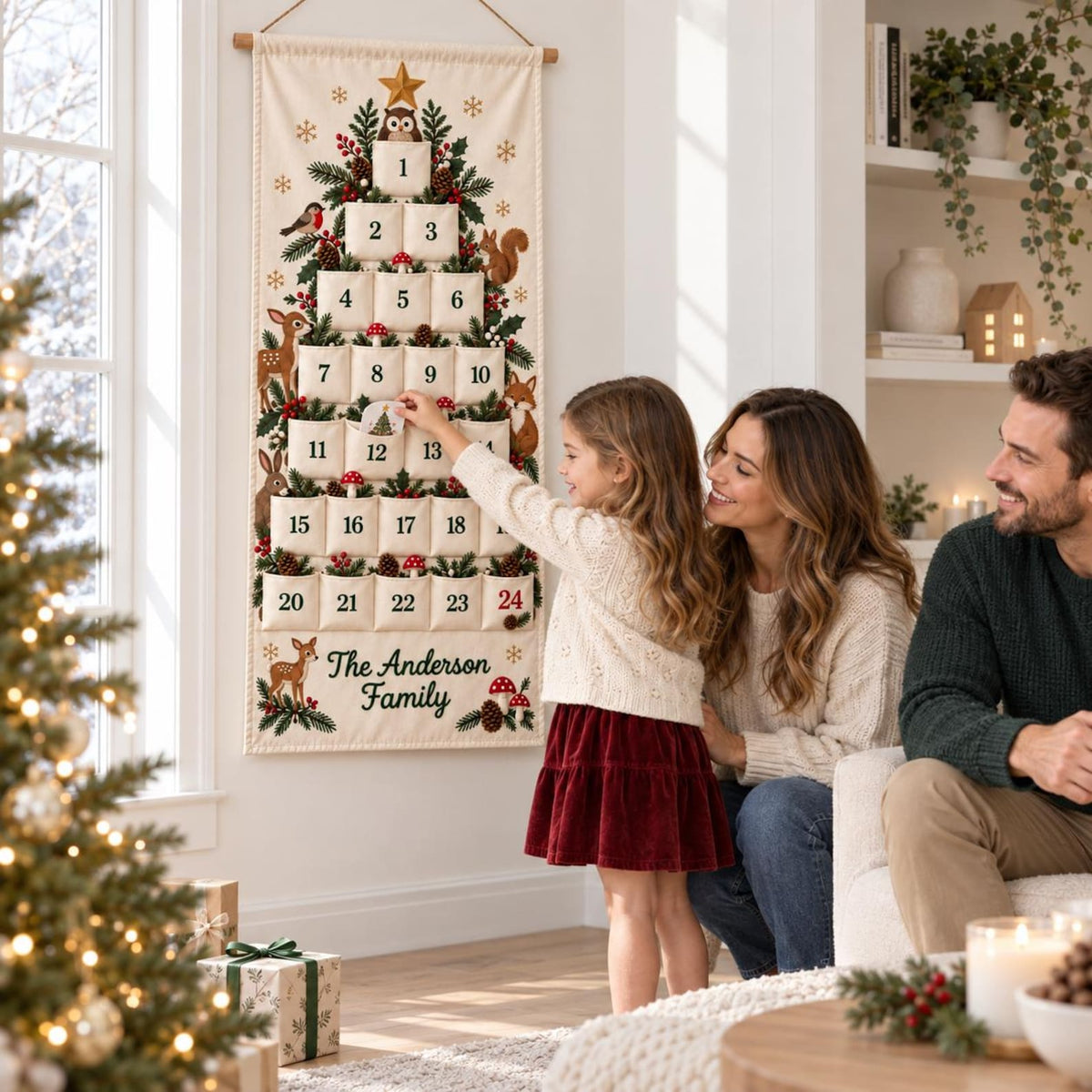 Personalized Name Christmas Advent Calendar, 24 Fillable Pockets, Reusable Christmas Wall Hanging HA75 919516