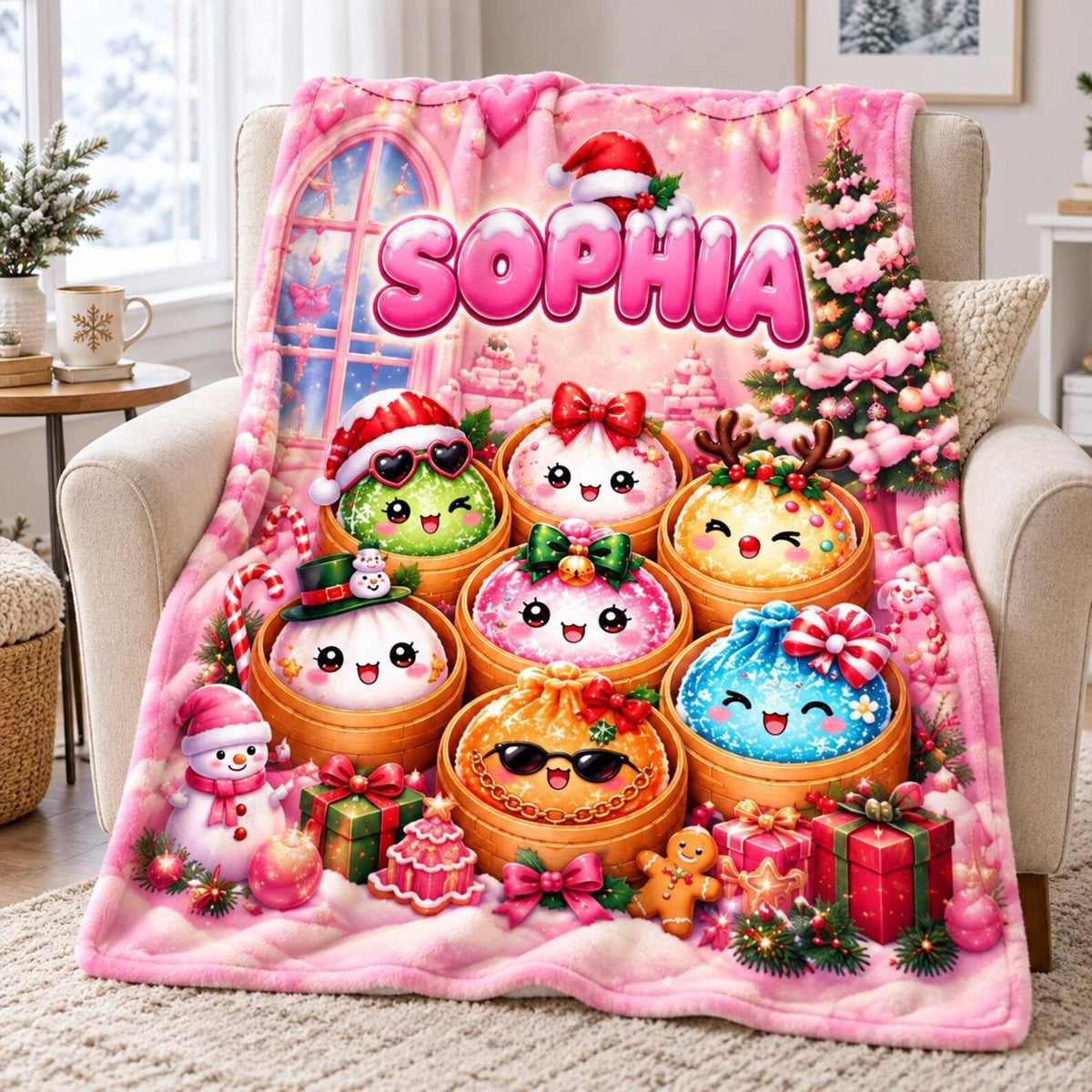Personalized Name Cute Squishy Dumpling Blanket for Kids, Dumpling Lover Gift, Funny Food Lover Gift HO82 904238