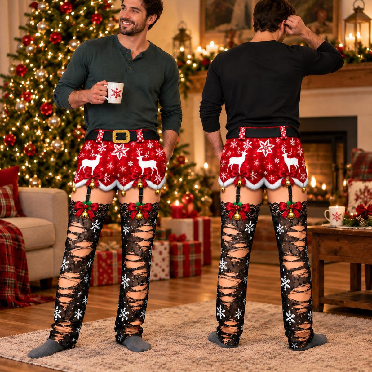 Personalized Fake Lace Stocking Funny Christmas Lounge Pants Gag Gift HA75 57032