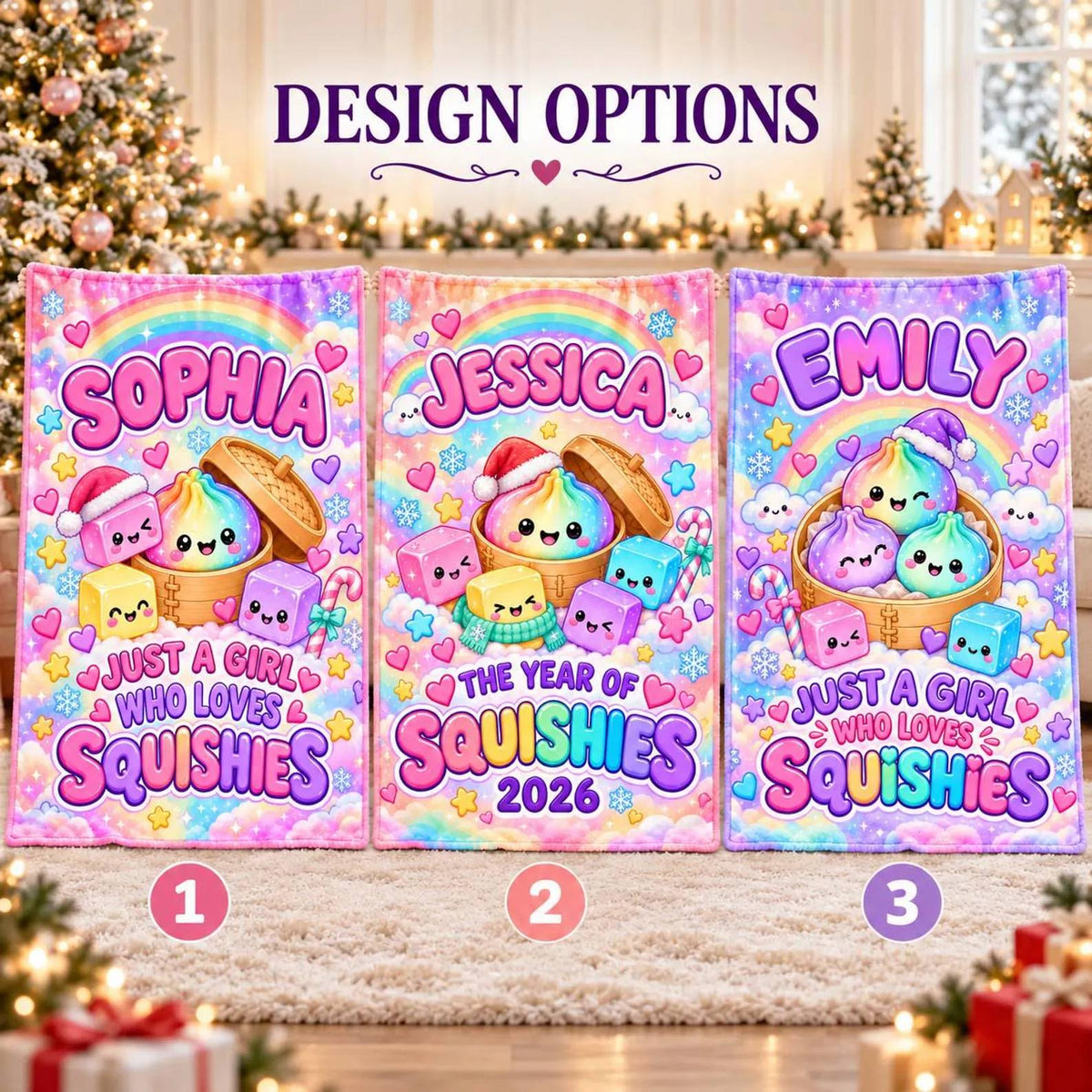 Custom Name Pastel Dumpling Christmas Blanket for Kids, The Year of Squishies 2026 HO82 904262