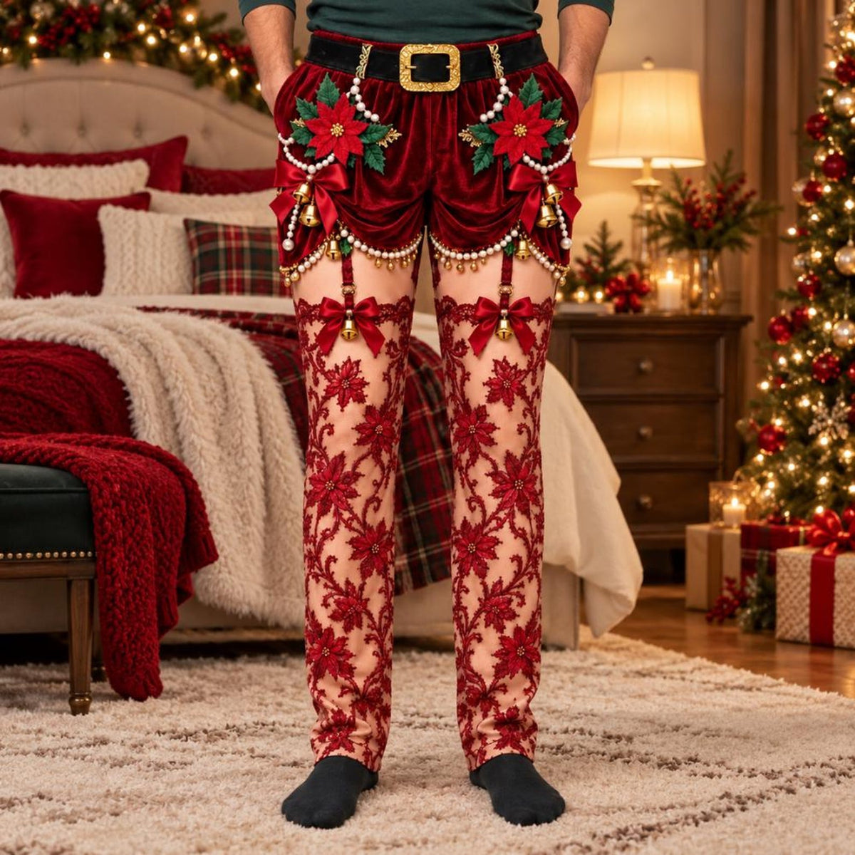 Personalized Fake Underwear Plaid Illusion Lounge Bottoms Funny Christmas Lounge Pants Gag Gift HA75 57030