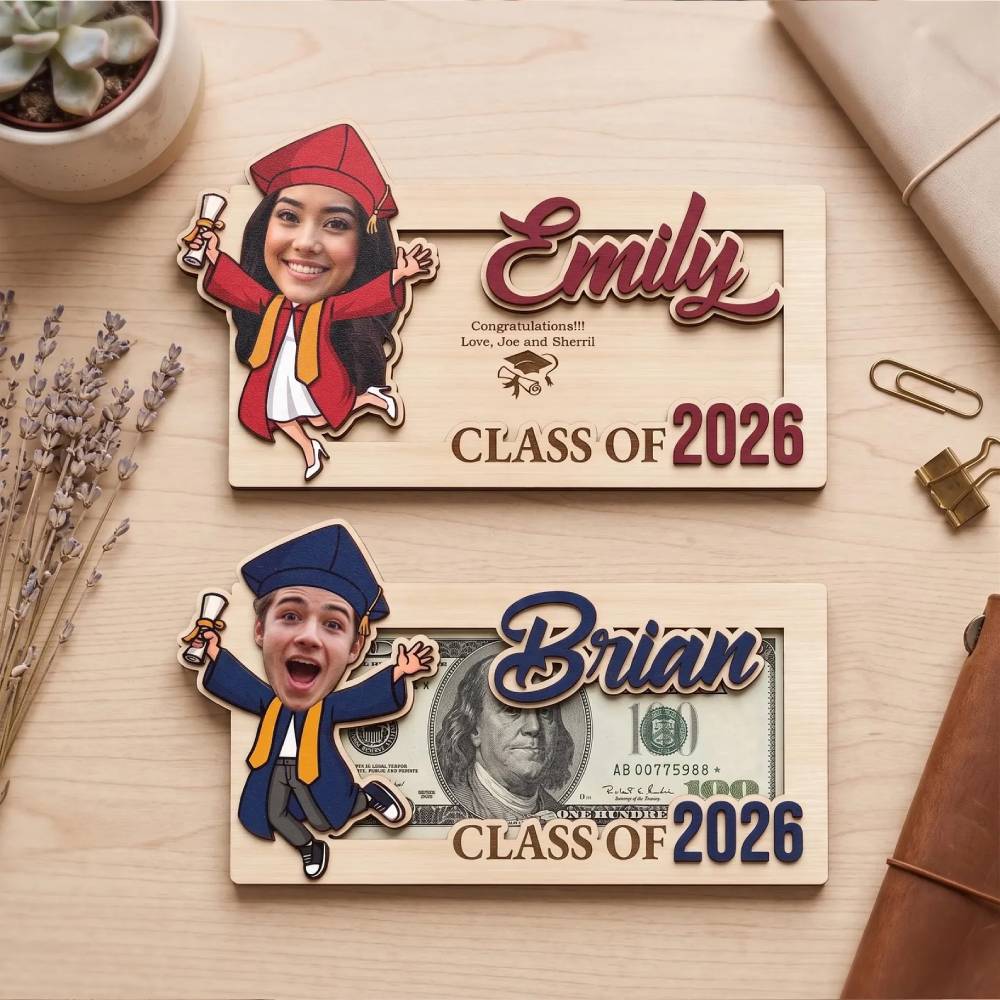 Custom Photo Class Of 2026 Graduation Wood Money Holder, Senior Grad Keepsake HO82 902478