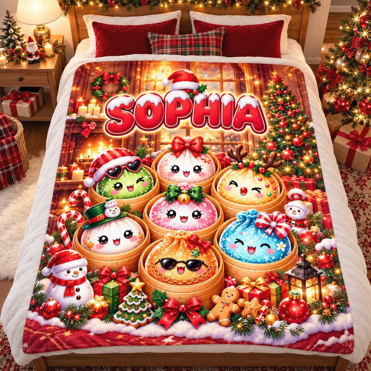 Personalized Name Cute Squishy Dumpling Blanket for Kids, Dumpling Lover Gift, Funny Food Lover Gift HO82 904238