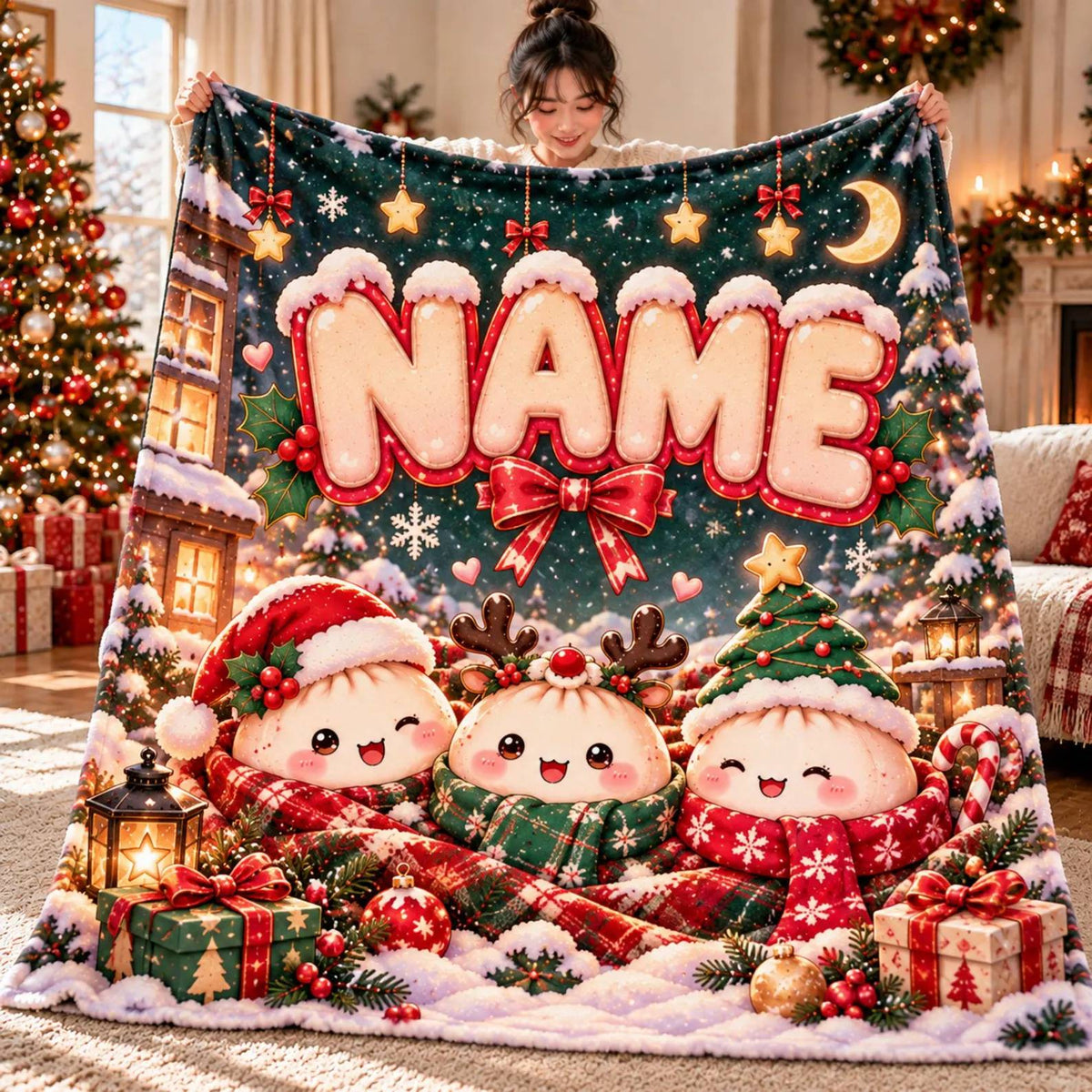 Custom Name Christmas Squishy Dumpling Blanket for Kids, Dumpling Lover Gift HO82 904240