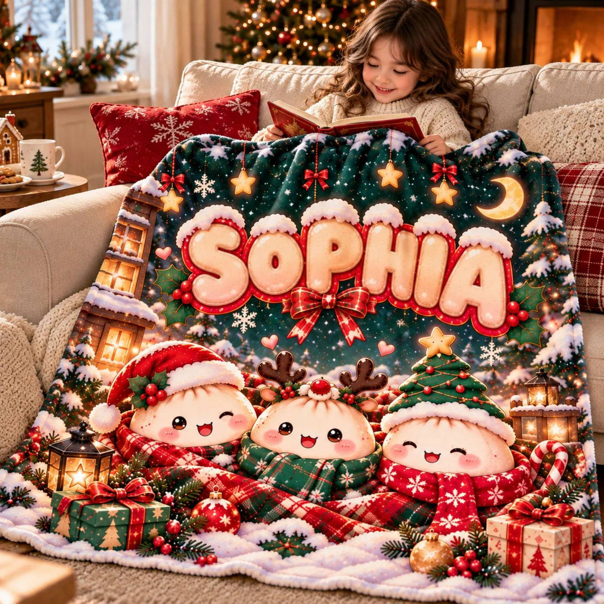 Custom Name Christmas Squishy Dumpling Blanket for Kids, Dumpling Lover Gift HO82 904240