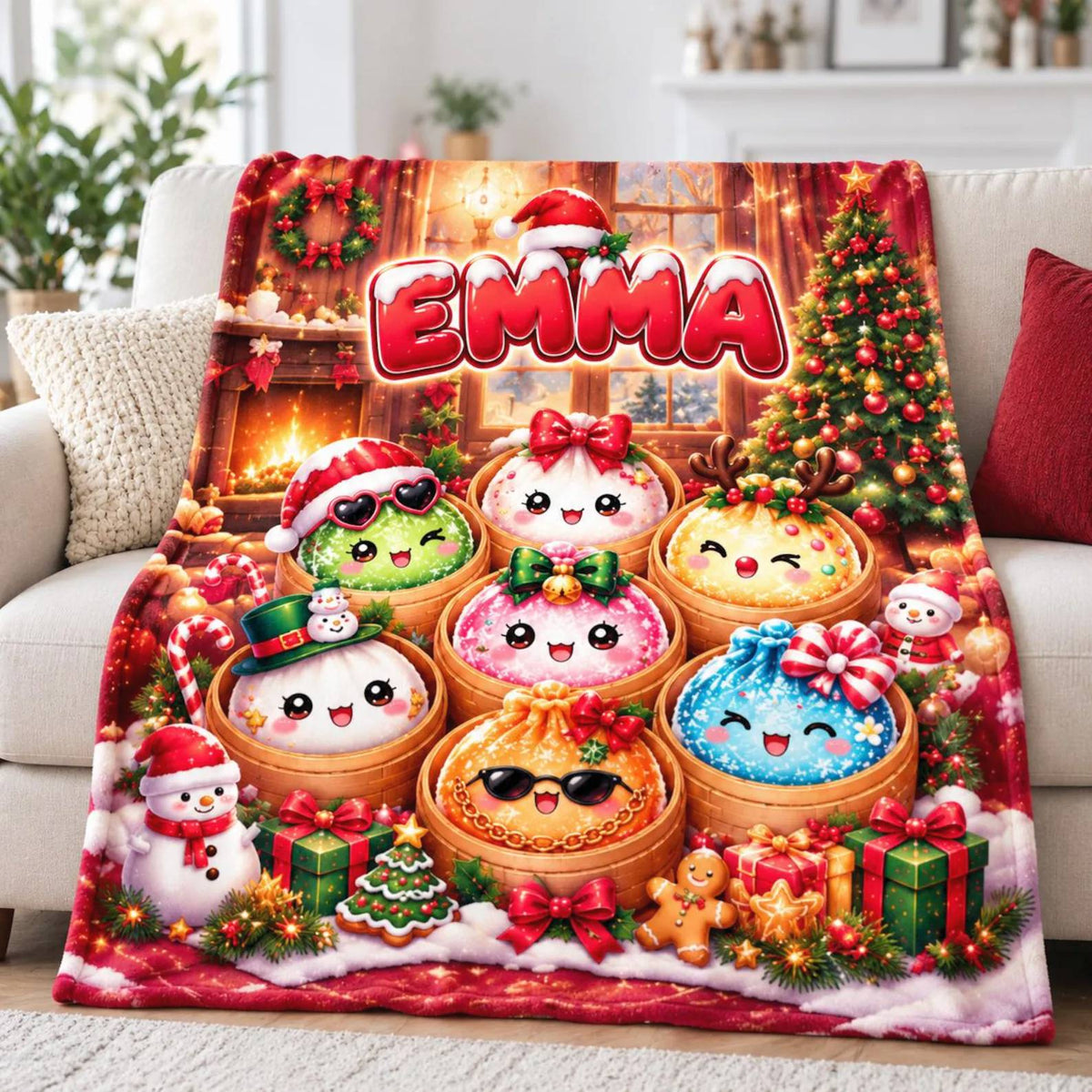 Personalized Name Cute Squishy Dumpling Blanket for Kids, Dumpling Lover Gift, Funny Food Lover Gift HO82 904238