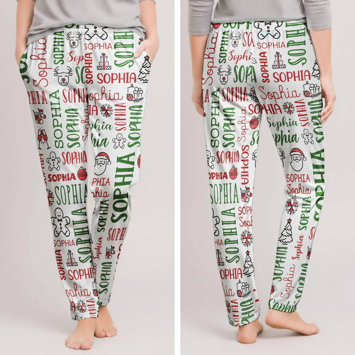 Personalized Name Pajamas Pants - Christmas Gift for Family, Cozy Family Holiday Loungewear HO82 904142