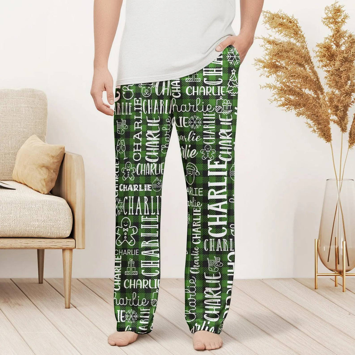 Personalized Name Pajamas Pants - Christmas Gift for Family, Cozy Family Holiday Loungewear HO82 904142