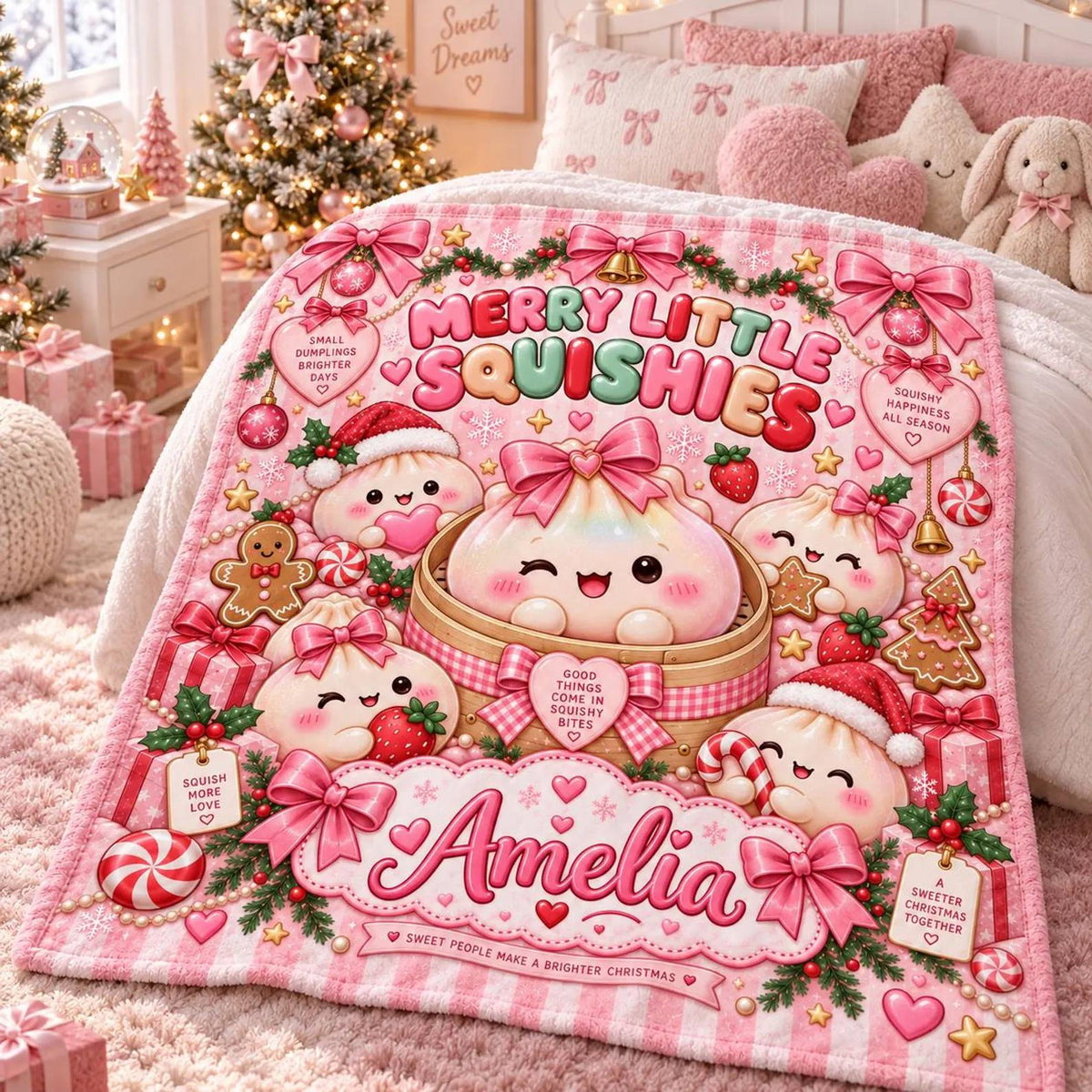 Personalized Name Name Kawaii Squishy Dumpling Blanket for Kids, Kawaii Squishy Collector Holiday Gift HO82 904234
