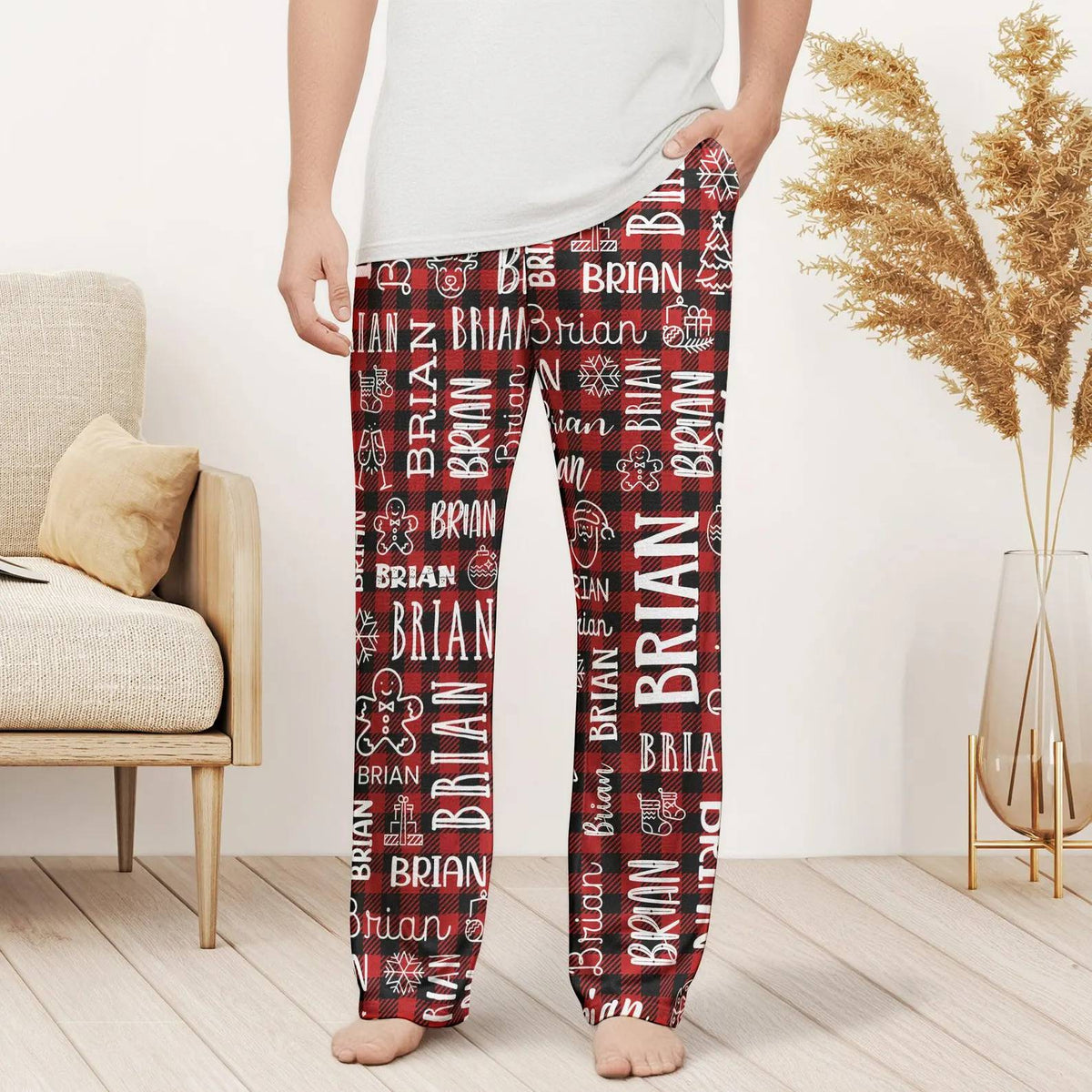 Personalized Name Pajamas Pants - Christmas Gift for Family, Cozy Family Holiday Loungewear HO82 904142