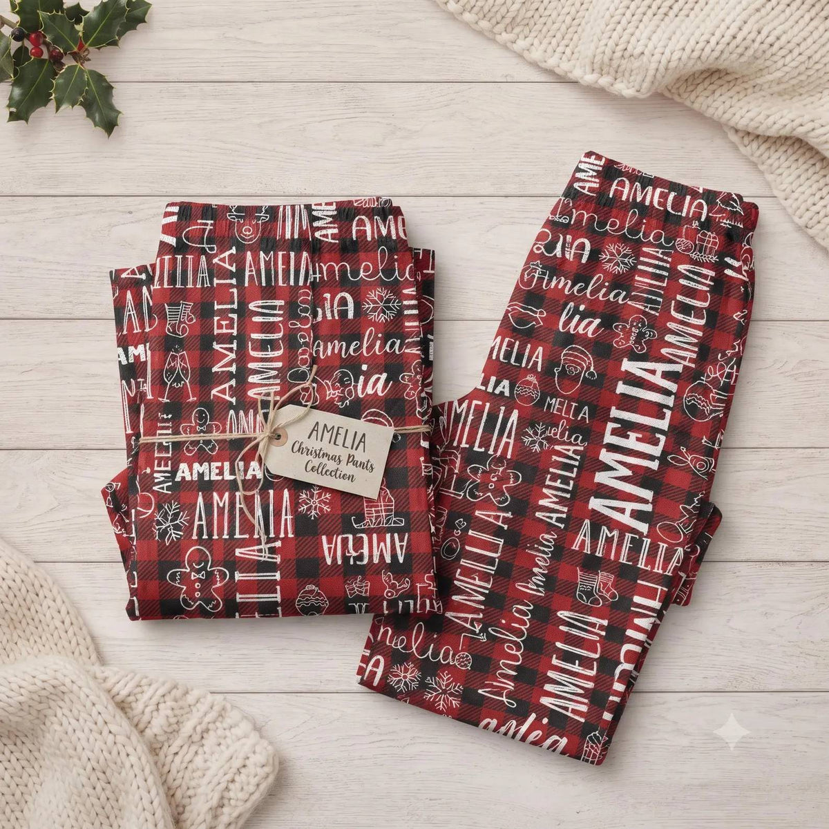 Personalized Name Pajamas Pants - Christmas Gift for Family, Cozy Family Holiday Loungewear HO82 904142
