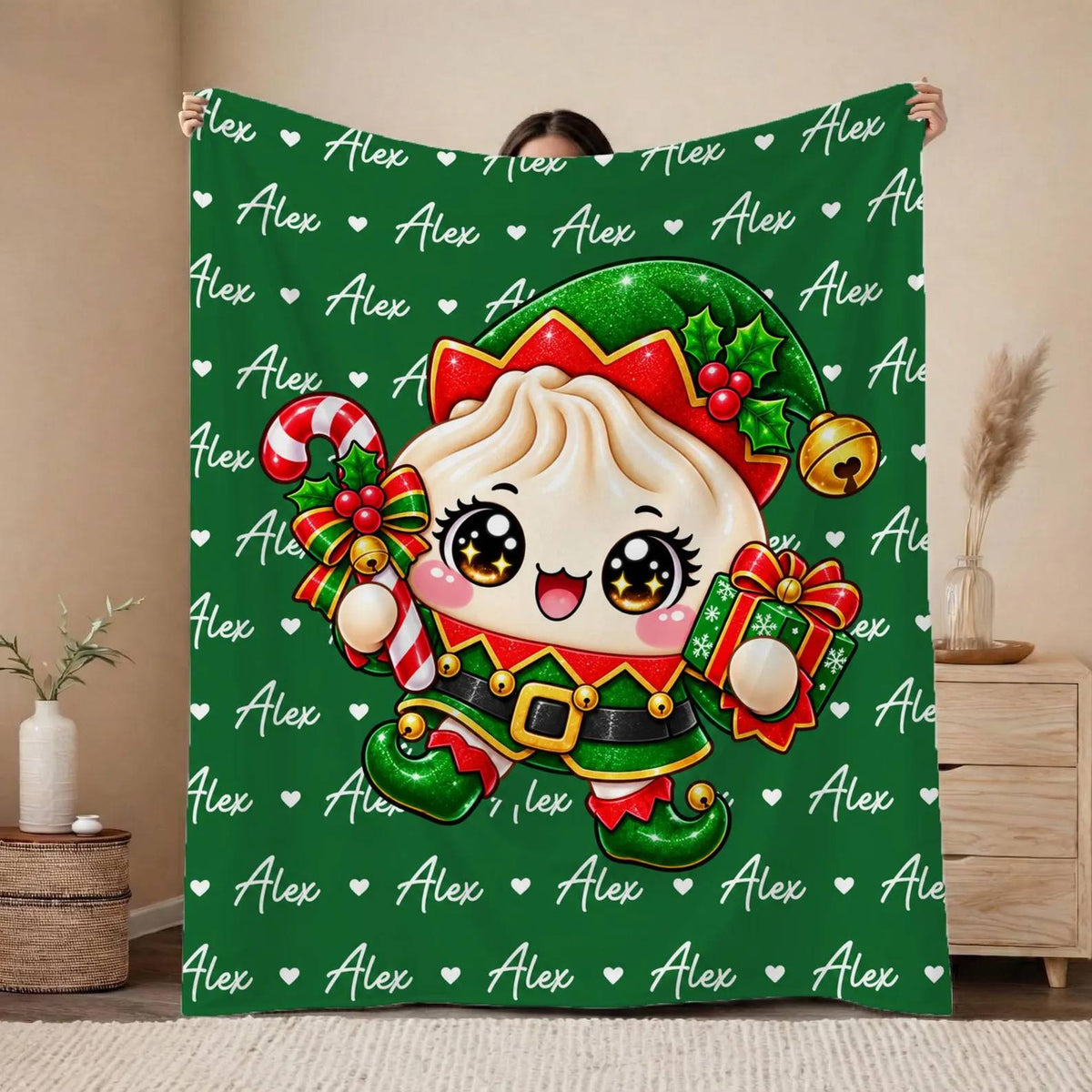Custom Name Dumpling Christmas Blanket for Kids, Dumpling Lover Gift HO82 904242