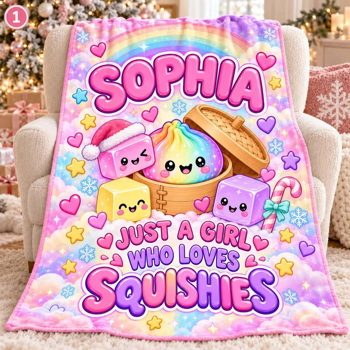 Custom Name Pastel Dumpling Christmas Blanket for Kids, The Year of Squishies 2026 HO82 904262