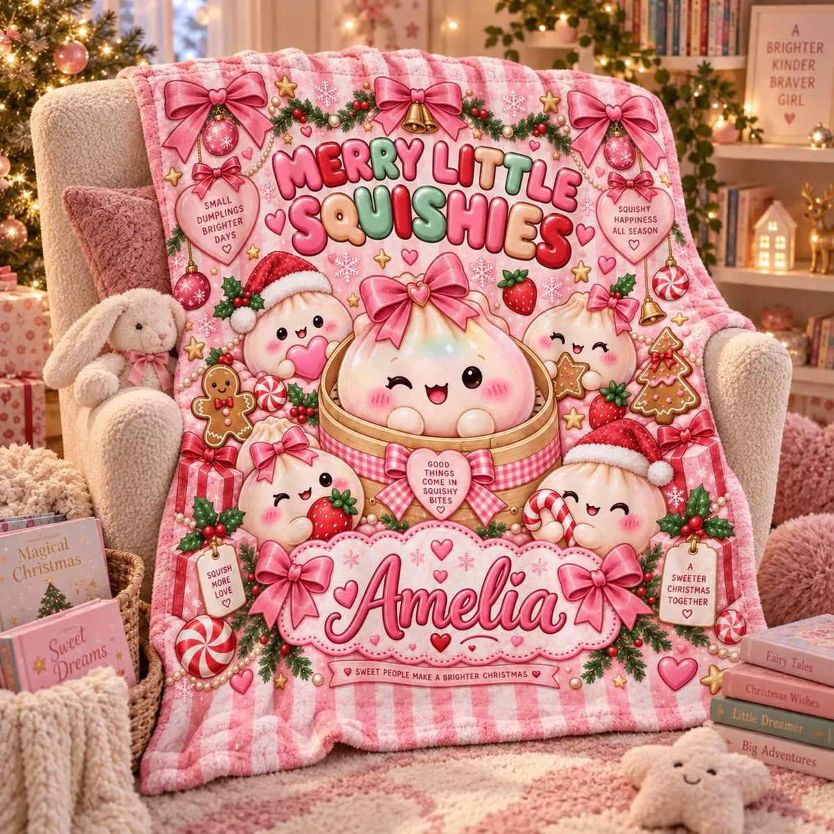 Personalized Name Name Kawaii Squishy Dumpling Blanket for Kids, Kawaii Squishy Collector Holiday Gift HO82 904234