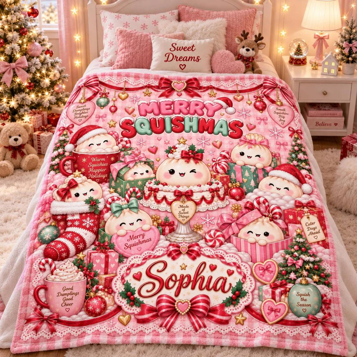 Personalized Name Name Kawaii Squishy Dumpling Blanket for Kids, Kawaii Squishy Collector Holiday Gift HO82 904234