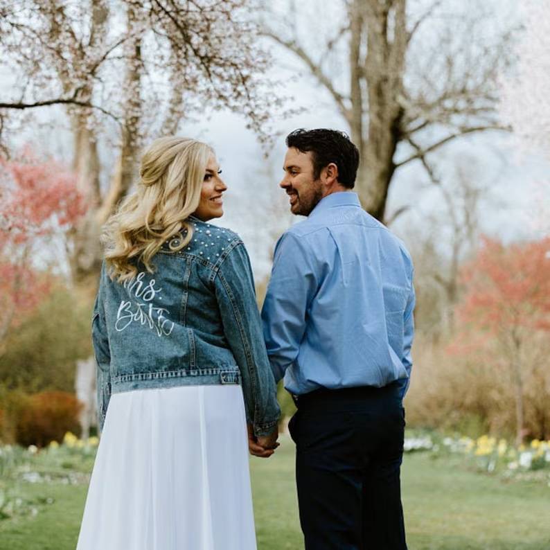 Personalized Name & Date Bridal Jean Jacket with Pearls - Wedding Gift HO82 904108