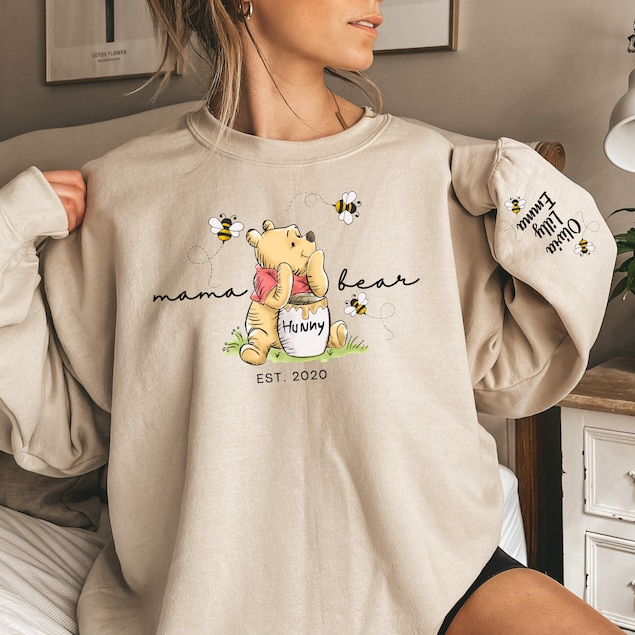 Custom Mama Bear Sweatshirt, Mama Est with Kid Name on Sleeve Sweatshirt TH10 169265