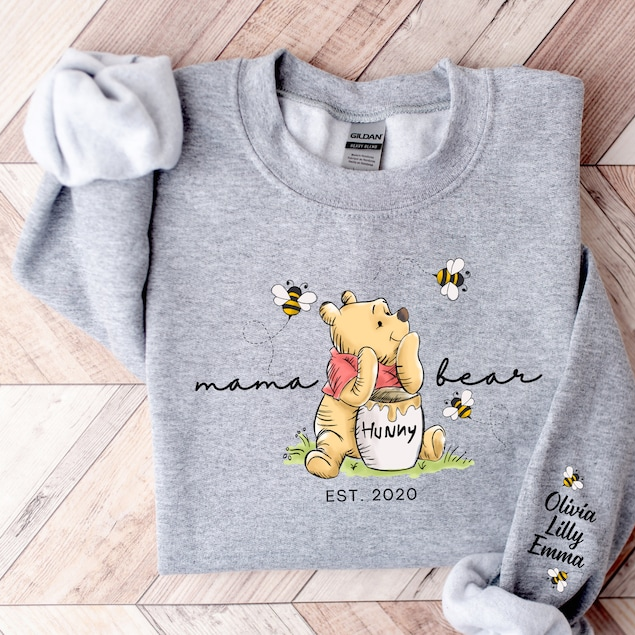 Custom Mama Bear Sweatshirt, Mama Est with Kid Name on Sleeve Sweatshirt TH10 169265