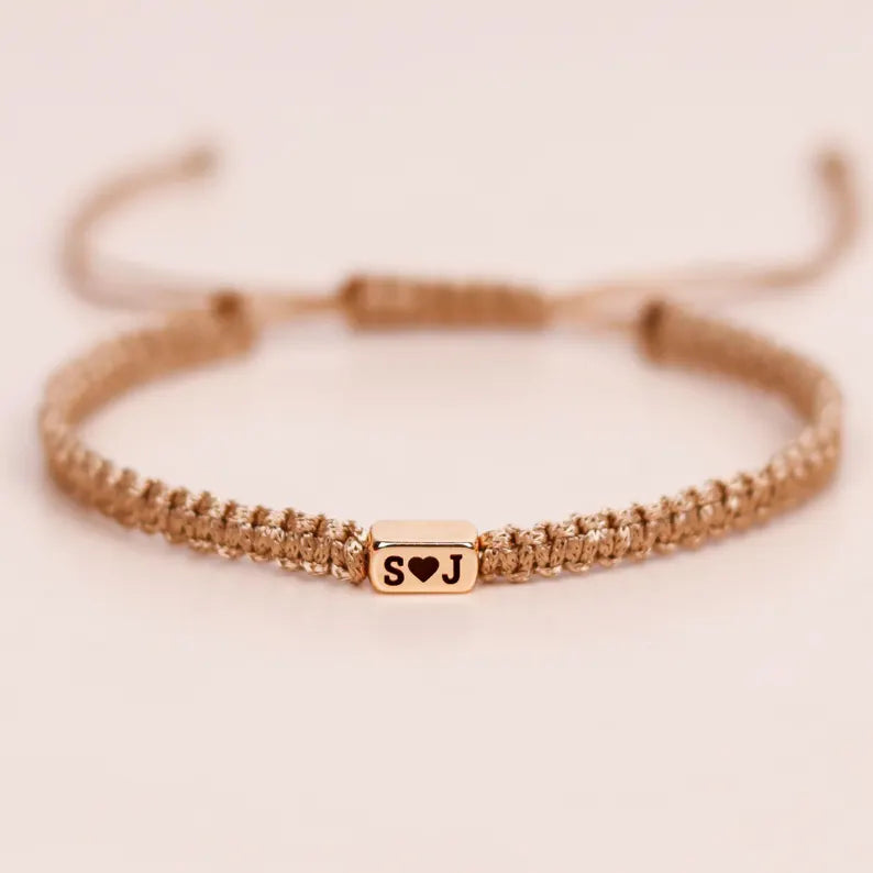 Custom 2 Pieces Initials Engraved Bracelet With Heart, Matching Jewelry For Couples HO82 901172