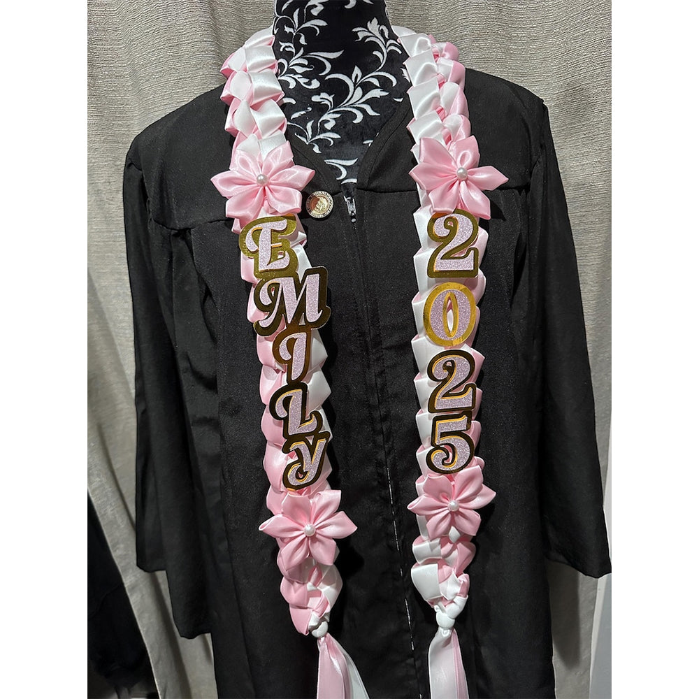 Satin Ribbon Graduation Lei with Flowers, Braided Ribbo, Gift For Graduates TH10 169101