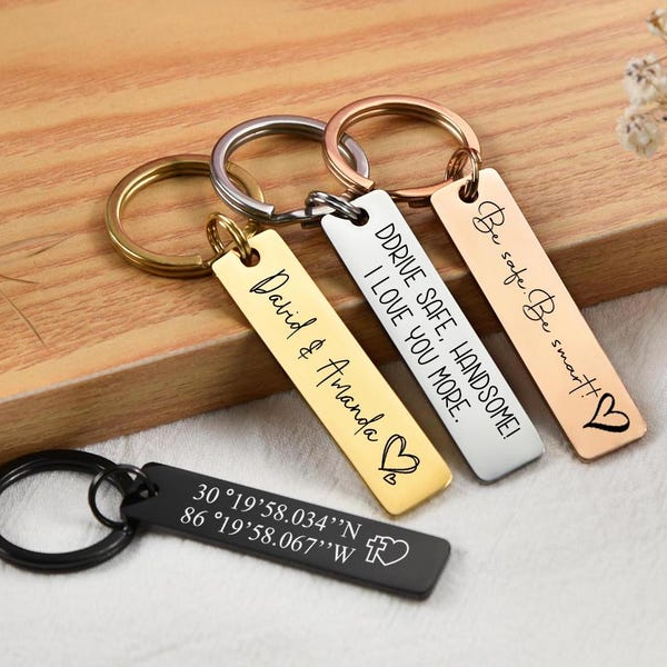 Custom Name/Date, Drive Safe Engraved Metal Keychain Valentine's Gift For Couple TH10 898583