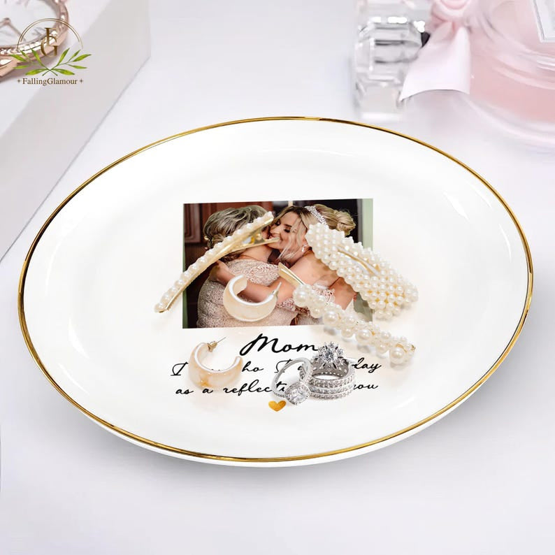 Photo Gifts for Mom Wedding Day, Custom Photo Wedding Ring Dish, Mother Of The Bride Jewelry Dish, Custom Jewelry Tray for Mom TH10 898955