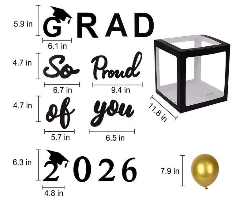 2026 Graduation Party Decoration Black Balloon Boxes with Letters 2026 Grad & So Proud of You and 20 Balloons TH10 898637