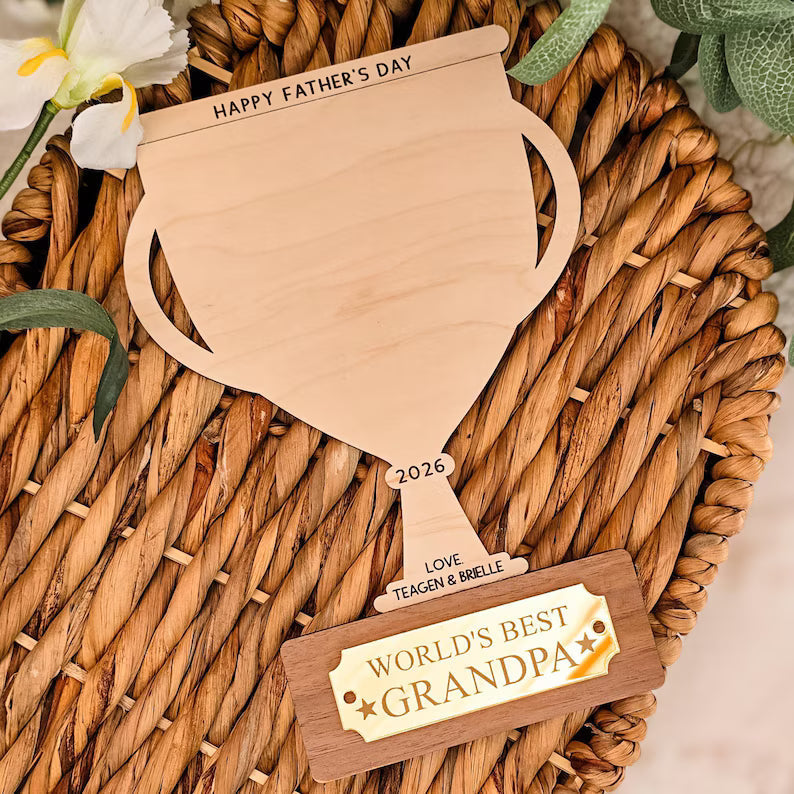 Personalized Father’s Day Handprint Wood Sign - Dad Grandpa Gift, Kids Handprint Keepsake, Trophy Dad Grandpa HO82 902406