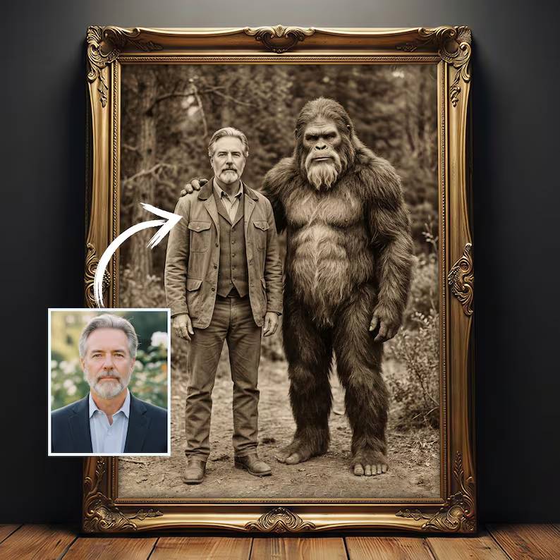 Custom Photo With Bigfoot Portrait Poster - Vintage 19th Century Bigfoot Decor HO82 904230