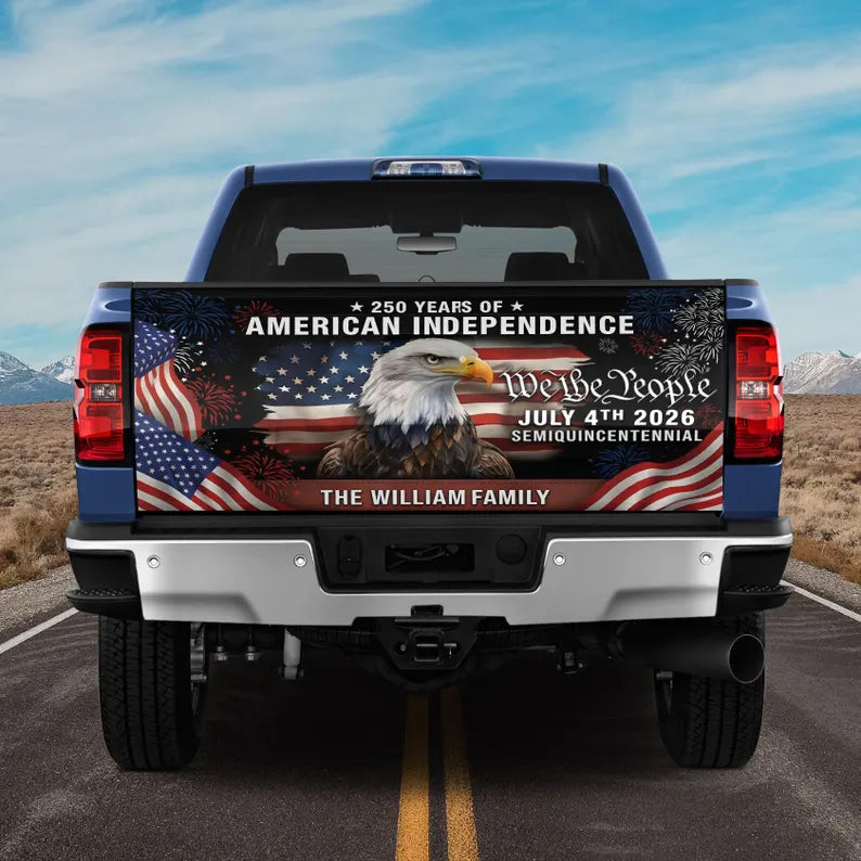 Custom 250th Anniversary Eagle American Flag Tailgate Wrap, Usa Flag Vinyl Truck Decal 4th of July, Personalized Family Name TH10 169787