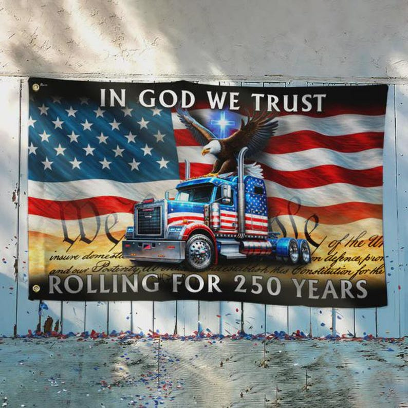 250 Years Rolling American Flag, Truck Driver Christ Gift, 1776-2026 Patriotic Semiquincentennial Decor TH10 169789