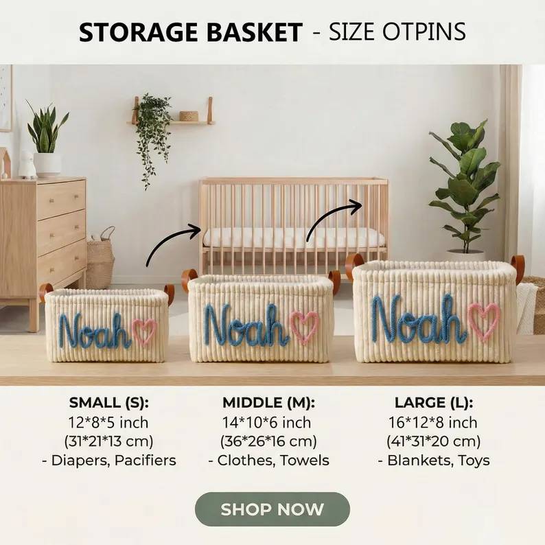 Personalized Embroidery Baby Storage Basket – Baby Shower Gift Knitted Wire Art HO82 903014