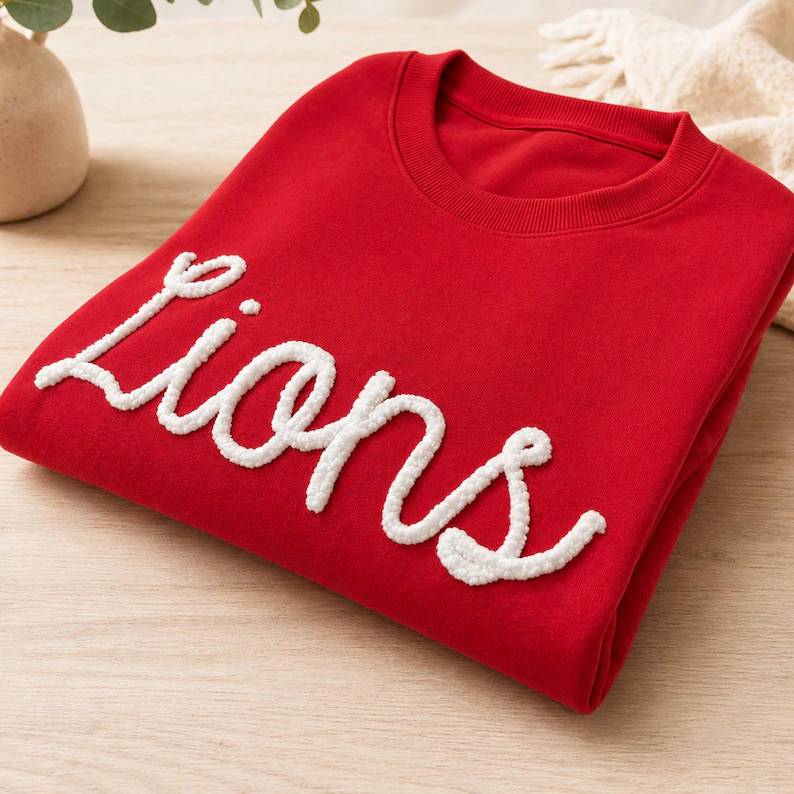 Custom Fuzzy Letter Embroidered Sweatshirt, Varsity Style Sweatshirt HO82 904290