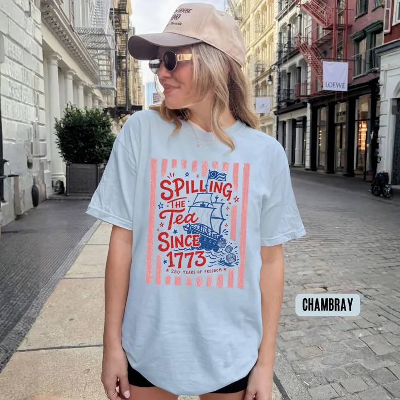 Striped Spilling The Tea Since 1773 Comfort Shirt, 250th Anniversary HO82 902678