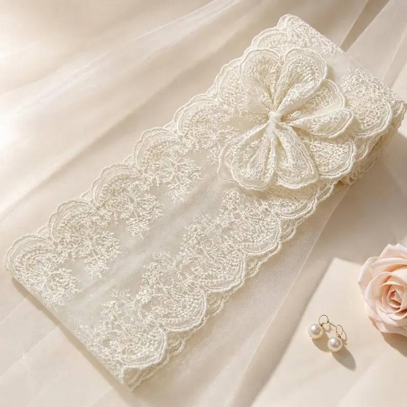 Personalized Text Bride to Be Embroidered Lace Sash - Elegant Wedding & Bachelorette Party Shoulder Sash HO82 904106