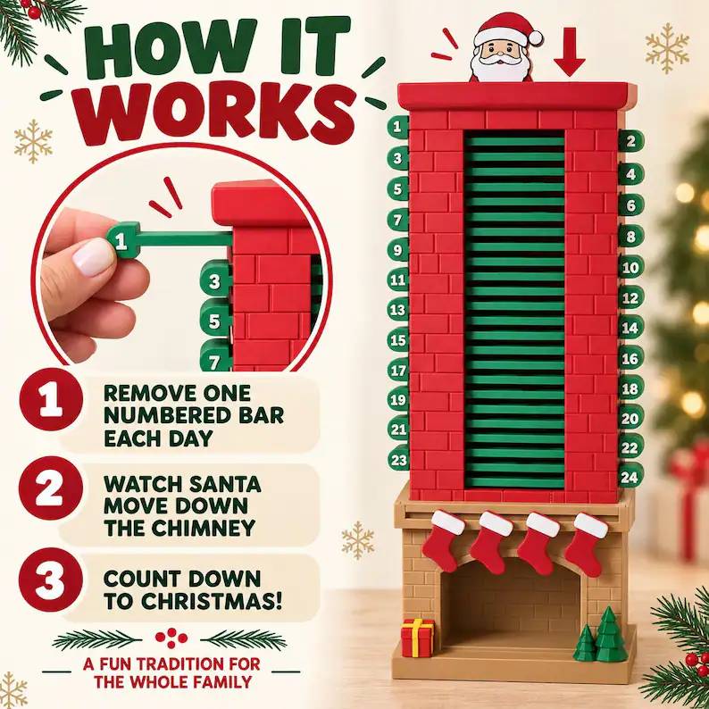 Christmas Countdown 3D Printed Santa Chimney Advent Calendar HO82 903758