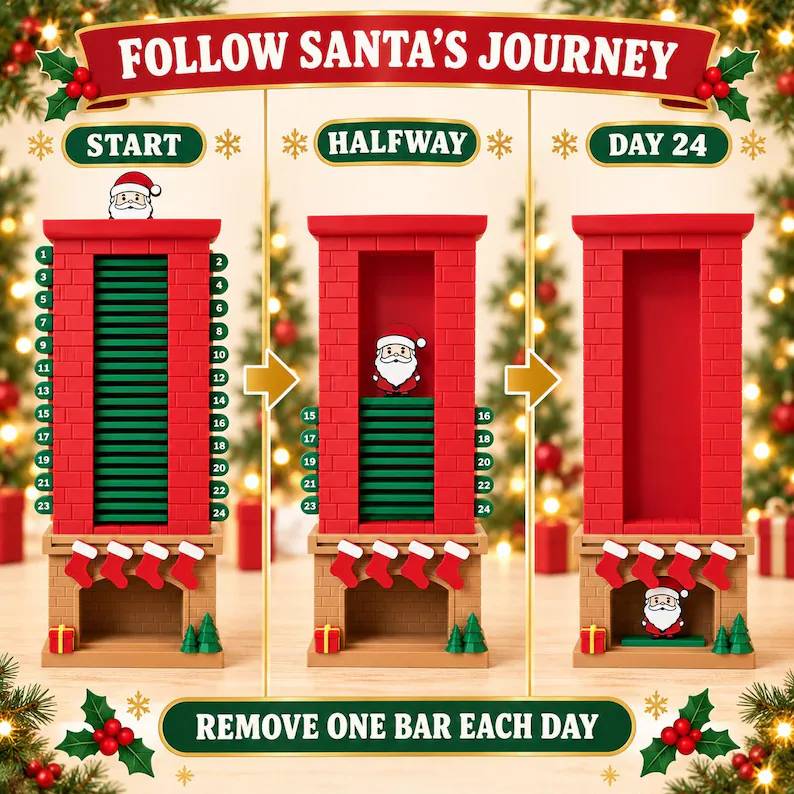 Christmas Countdown 3D Printed Santa Chimney Advent Calendar HO82 903758