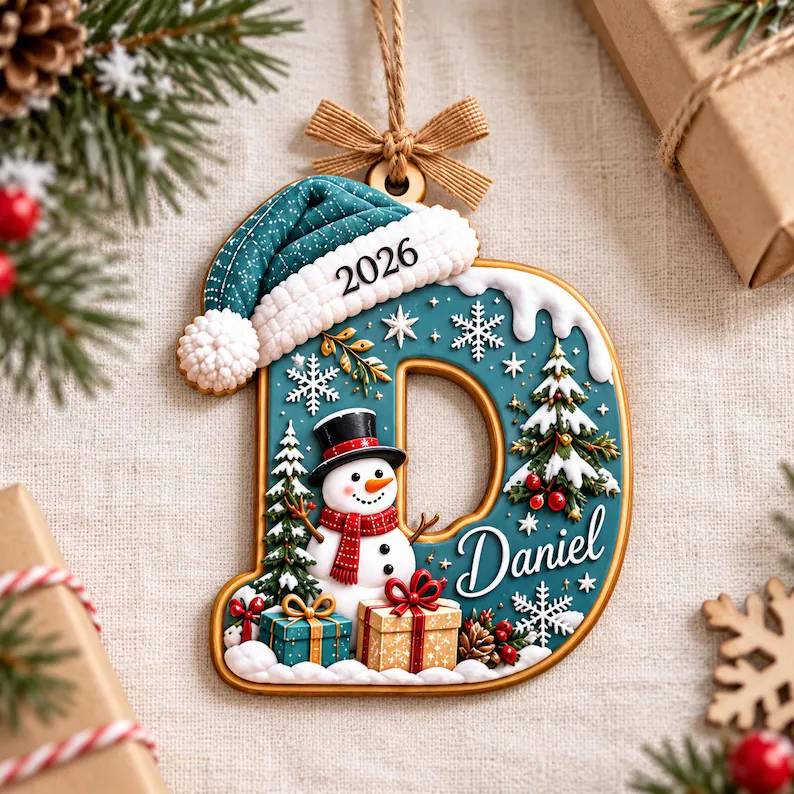 Personalized Initial Letter with Santa Hat Wood Ornament HO82 904272