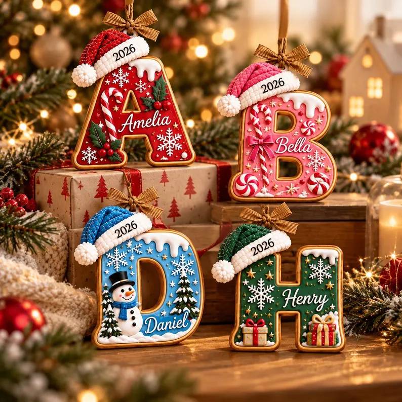 Personalized Gingerbread Letter with Santa Hat Wood Ornament HO82 904274
