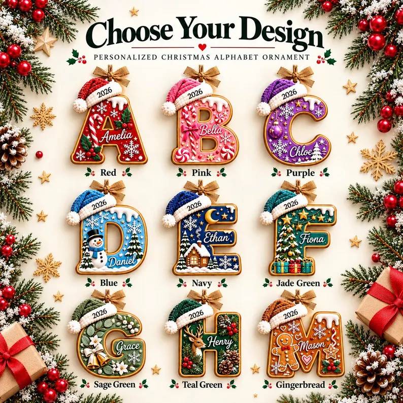 Personalized Gingerbread Letter with Santa Hat Wood Ornament HO82 904274