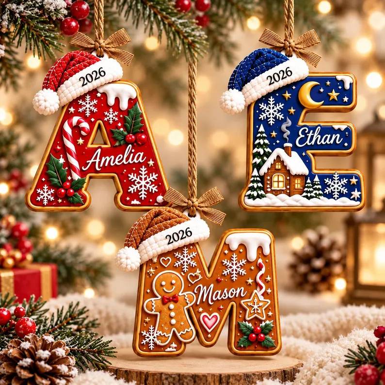 Personalized Gingerbread Letter with Santa Hat Wood Ornament HO82 904274