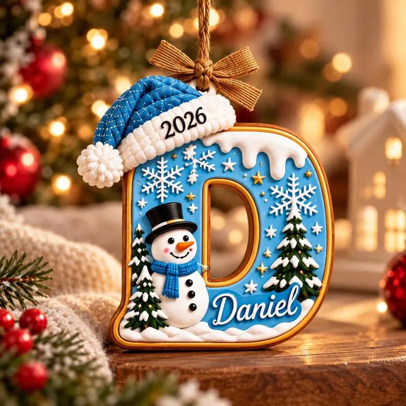 Personalized Gingerbread Letter with Santa Hat Wood Ornament HO82 904274