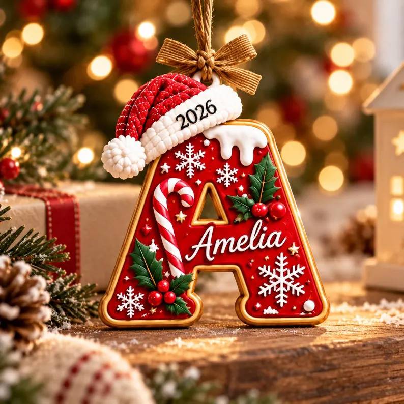 Personalized Gingerbread Letter with Santa Hat Wood Ornament HO82 904274