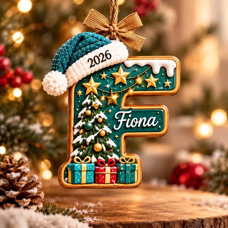 Personalized Gingerbread Letter with Santa Hat Wood Ornament HO82 904274